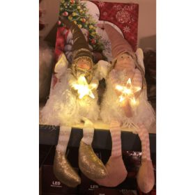   Angyal figura lógólábú rózsaszín 28 cm Led világító csilllaggal a kezében