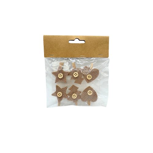 Fa csipesz karácsonyi forma natúr és barna szín gomb dísszel