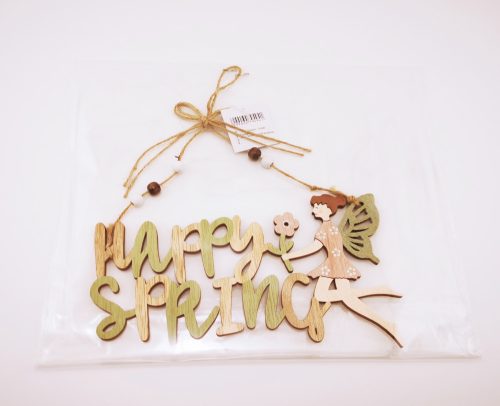 Fa tavaszi dekor "Happy Spring" felirat akasztható dísz