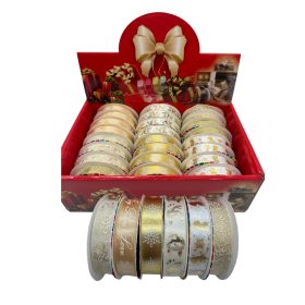 Karácsonyi szalag keskeny arany, fehér 1,6cmx2m