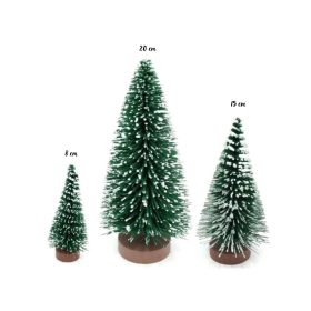 Fenyőfa dekor, havas zöld, fa talpon, közepes 15cm 