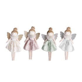 Textil akasztható angyal kontyos karácsonyi dekor 17cm