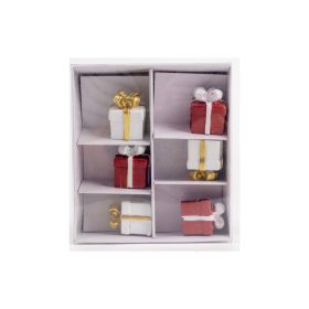 Ajándék dobozok karácsonyi kellék 2x2,5cm 6db-os