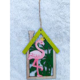 Fa dekoráció flamingó, kaktusz