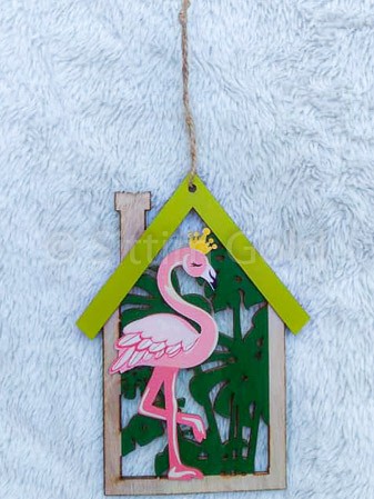 Fa dekoráció flamingó, kaktusz