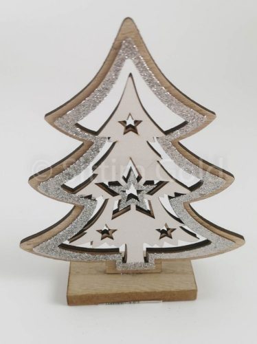 Fa fenyőfa dekor, ezüst csillogó