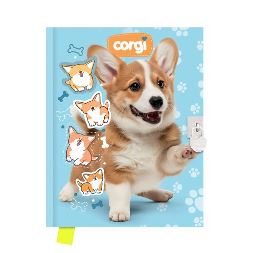 Emlékkönyv lakatos, sima 80 lapos Corgi Kutya