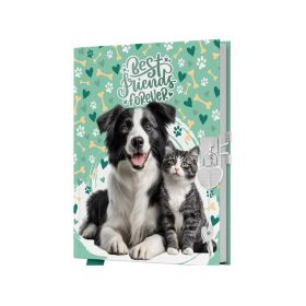 Emlékkönyv lakatos, sima 80 lapos Kutya-cica glitteres