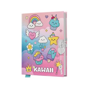 Emlékkönyv lakatos, sima 80 lapos Kawaii glitteres