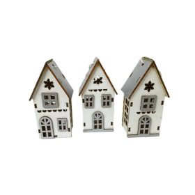 Fa dekor ház akasztható 3x7cm 3db-os ezüst
