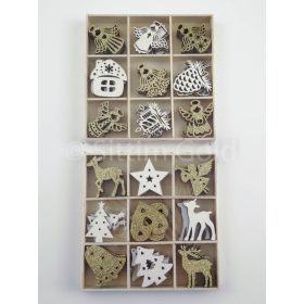 Fa karácsonyi dekor szett, 36db-os arany-fehér