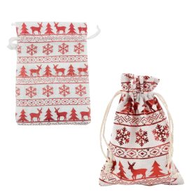 Ajándék zsák, kicsi, piros-fehér norvég mintás 