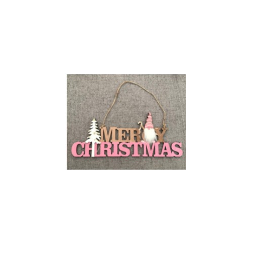 Fa dekoráció Merry Christmass felirat akasztható dísz rózsaszín