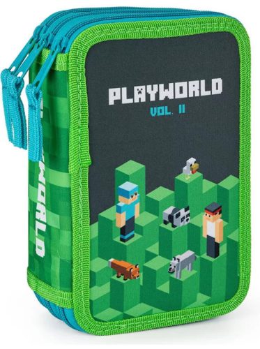 Minecraft mintás tolltartó 3 emeletes, üres, playworld 2, zöld 