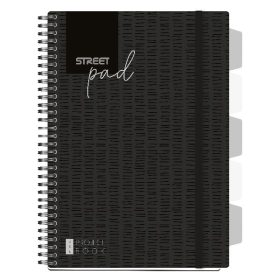   Spirálfüzet vonalas STREET Pad A/4 100 lapos regiszteres fekete