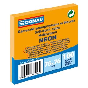   Öntapadós jegyzettömb DONAU 76x76 mm 100 lap neon narancssárga