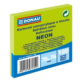 Öntapadós jegyzettömb DONAU 76x76 mm 100 lap neon zöld
