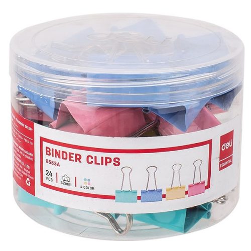 Binder csipesz DELI 32 mm színes 24 darabos