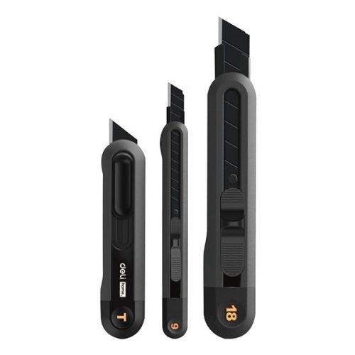 Univerzális vágókés DELI műanyag test különböző méret fekete 3 darabos