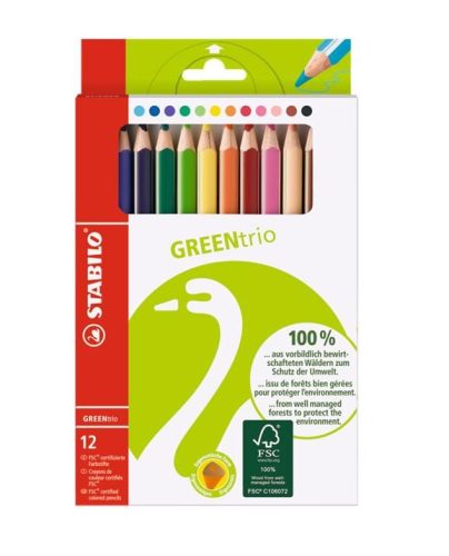 Színes ceruza STABILO Greentrio háromszögletű jumbo 12 darabos