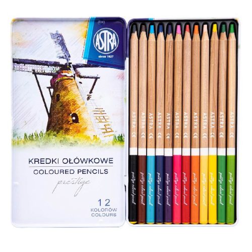 Színes ceruza ASTRA hengeres fémdobozos 12 színű