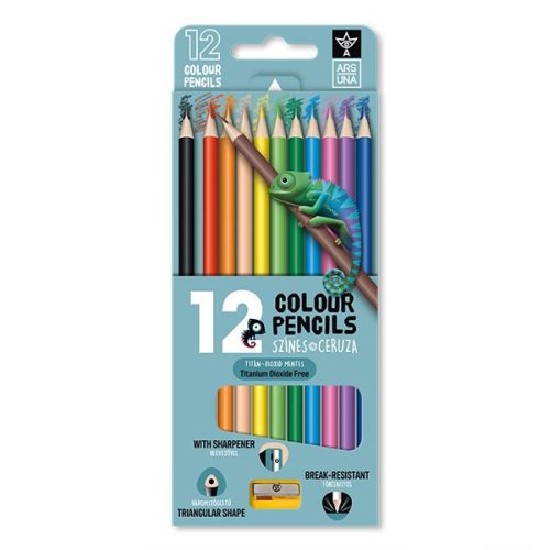 Színes ceruza ARS UNA háromszögletű + hegyező 12 darabos