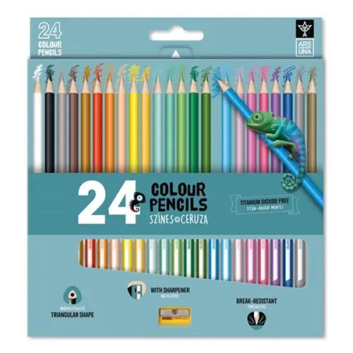 Színes ceruza ARS UNA háromszögletű + hegyező 24 darabos