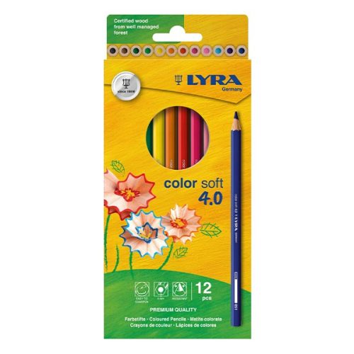 Színes ceruza LYRA Color Soft 4.0 extra puha élénk lágy színek 12 darabos