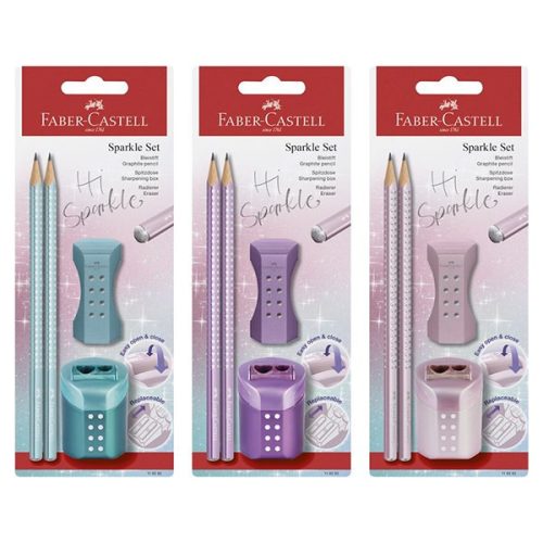 Grafitceruza szett FABER-CASTELL Sparkle gyöngyházfényű metál + hegyező és radír