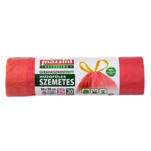 Szemeteszsák MAZZINI 25L húzófüles újrahasznosított 20 db/tekercs