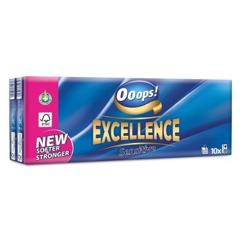 Papírzsebkendő Ooops! Excellence Sensitive 4 rétegű 10x8 darabos