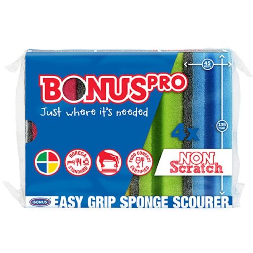 Mosogatószivacs BONUS formázott színes HACCP 13,5x7,11x4,5cm 4 db/csomag