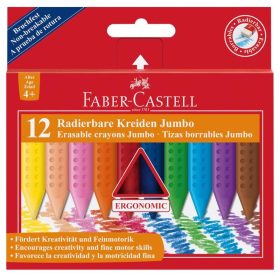  Zsírkréta FABER-CASTELL Grip Jumbo háromszögletű hegyezett radírozható 12 színű