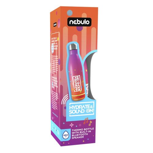 Kulacs duplafalú NEBULO fém Hydrate & SoundON Bluetooth hangszóróval 460 ml rózsa-narancs