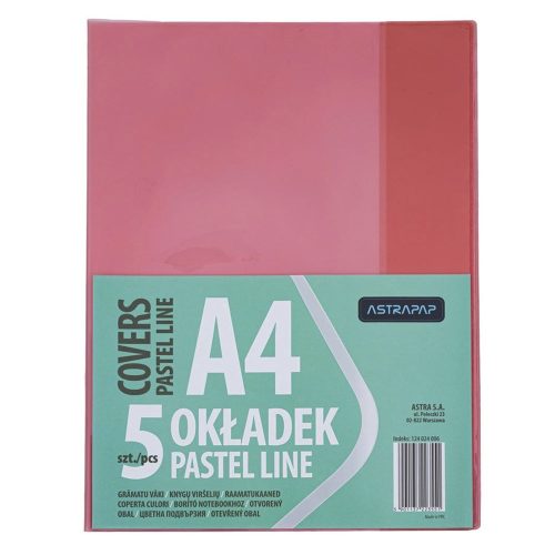 Füzetborító ASTRA PAP A/4 bújtatós pvc neon pasztell színek 5 db/csomag