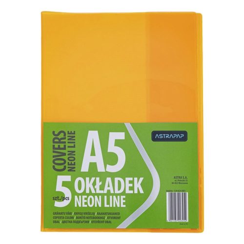 Füzetborító ASTRA PAP A/5 bújtatós pvc neon élénk színek 5 db/csomag