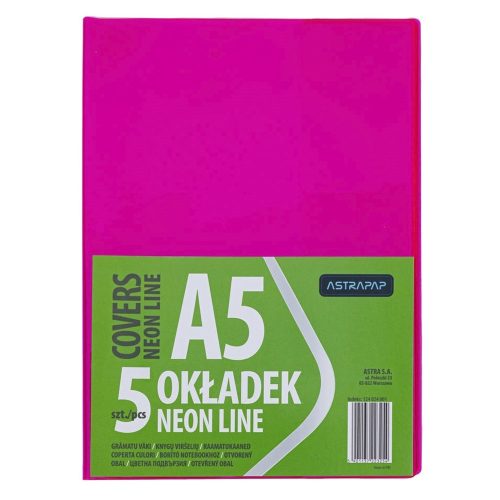 Füzetborító ASTRA PAP A/5 bújtatós pvc neon élénk színek 5 db/csomag