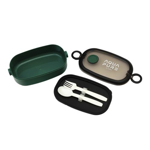 Uzsonnás doboz AQUA PURE műanyag BPA mentes 210x120x70 mm zöld-fekete
