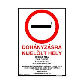   Piktogram Dohányzásra kijelölt hely 21x30 cm többnyelvű új