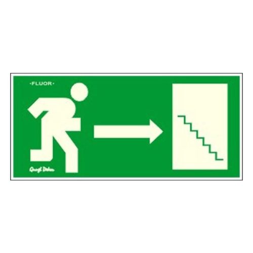 Piktogram Menekülési irány jobbra lépcsős zöld (FLUOR.)
