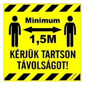   Matrica Kérjük tartson minimum 1,5 m távolságot sárga 10x10 cm "B"