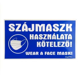   Matrica Szájmaszk használata kötelező kék alapon fehér 25x14 cm "C"